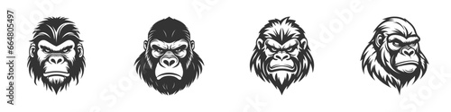 Line art style gorilla head set. Vector illustration