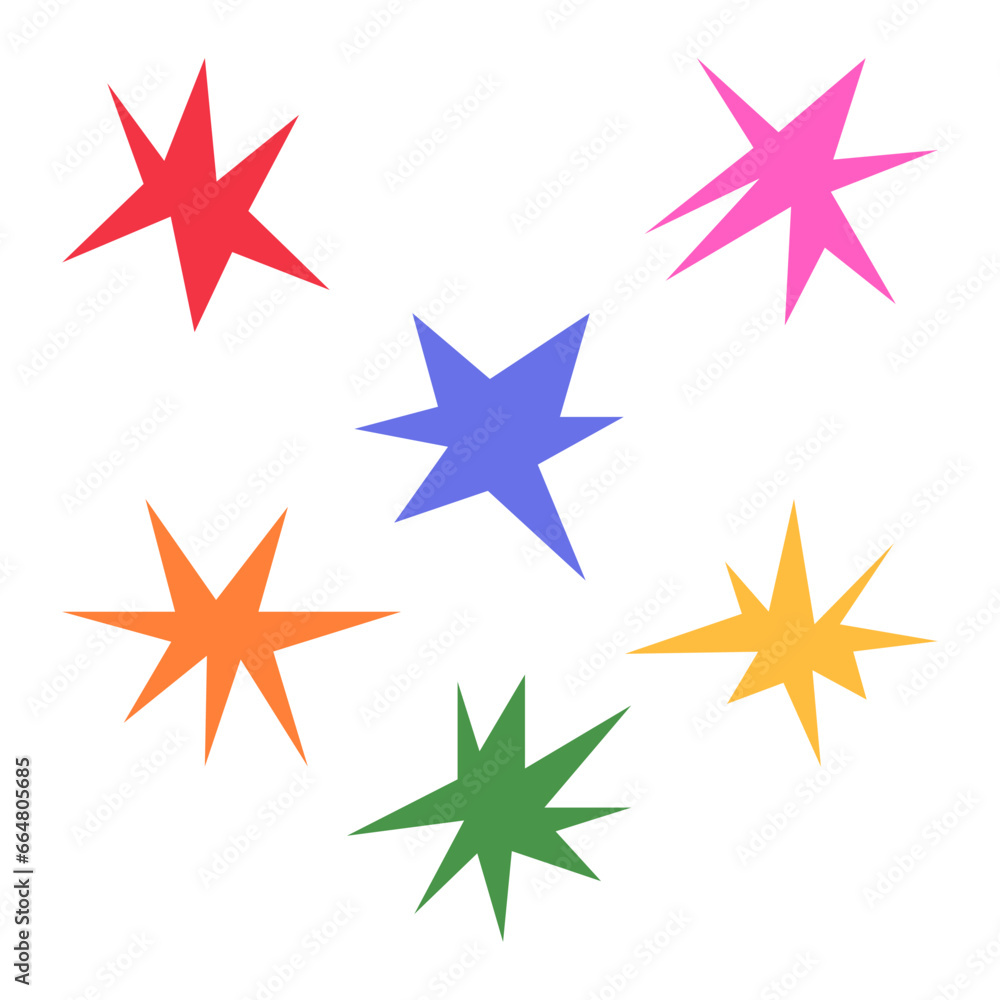 Set featuring images of irregular sharp stars. It includes abstract shapes and star elements with unusual pointed ends. Set featuring images of irregular sharp stars. It includes abstract shapes and star elements with unusual pointed ends.
