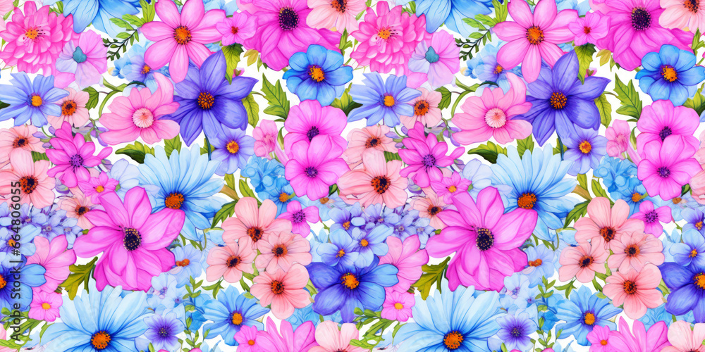 Pastel garden flowers hand painted floral summer seamless pattern tile background wallpaper - good for tapestry, cloth, fabric printing