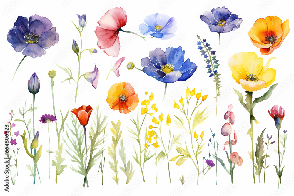 Fototapeta premium Flowers watercolor AI generative.