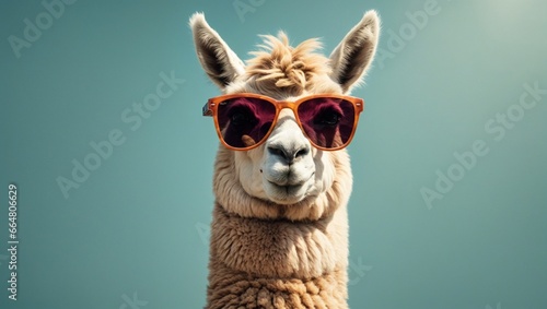 adorable llama wearing glasses, realistic illustration of a cute animal with glasses for decorating projects © ArtistiKa