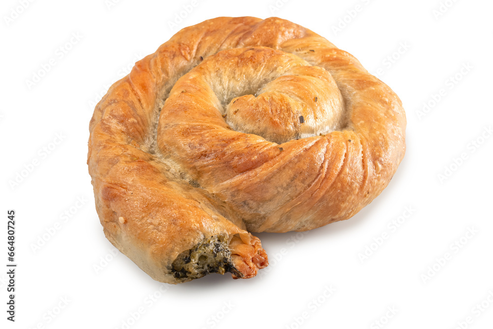 catalog bakery borek, burek vertuta Spiral-shaped Greek Cheese pie filling meat or cottage cheese