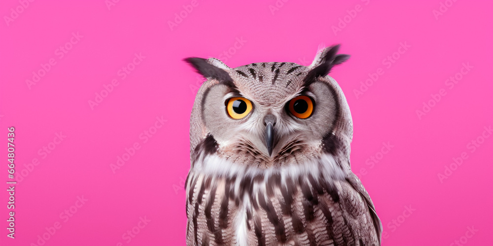 Fototapeta premium Photo In The Owl Studio On A Smooth Colored Background Created Using Artificial Intelligence