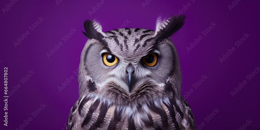 Fototapeta premium Photo In The Owl Studio On A Smooth Colored Background Created Using Artificial Intelligence