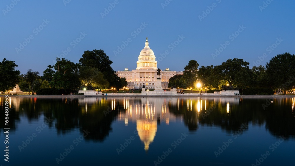 Iconic Capitol Building in Washington DC, USA, with its iconic white facade