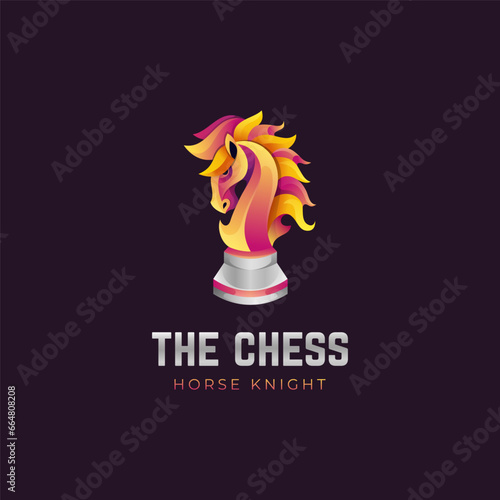 Head horse hairy gradient logo design with colorful style for the chess, sport, farm horse logo template illustration