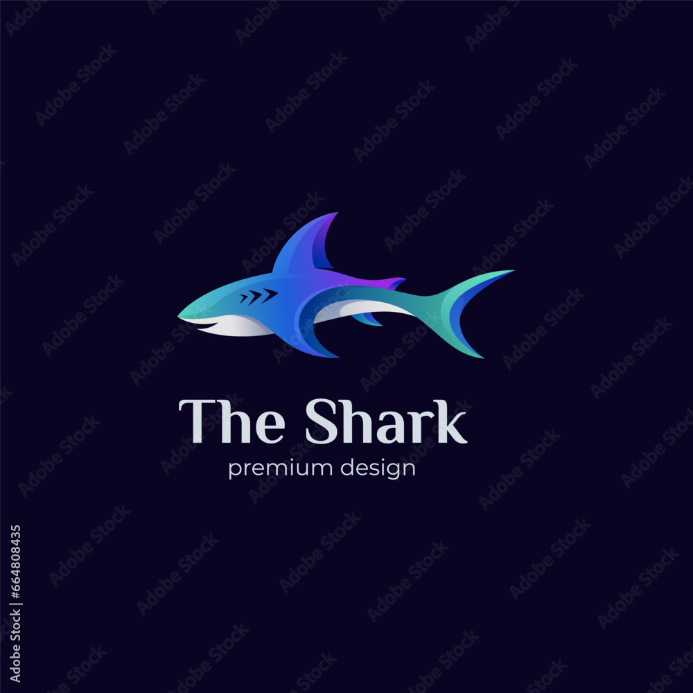 Obraz premium Gradient shark logo design illustration with colorful style design concept