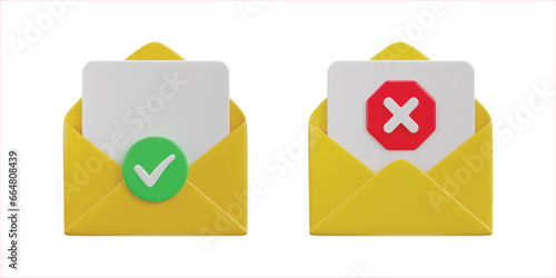 envelope on email verified and spam icon 3d render 