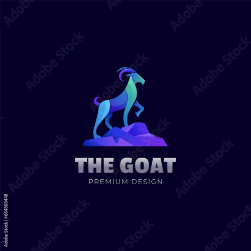 Tablou canvas Gradient Goat ram stand logo design illustration with male goat standing upright