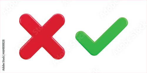 check mark and cross mark symbols icon 3d render