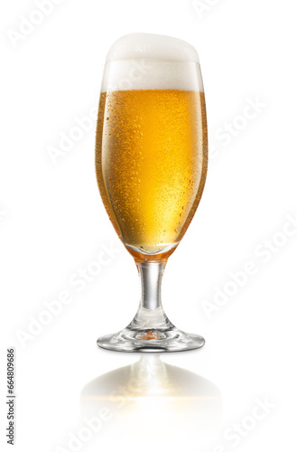 the perfect shoot of a glass beer in a Studio with white background 