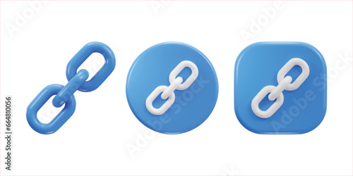 3d chain link, backlink, link icon set
