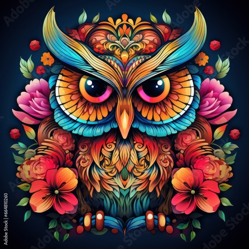 Multicolored mandala owl coloring page for adults.