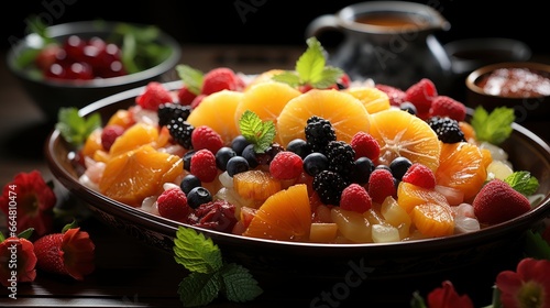 Closeup Fruit Dish Served Tet Dinner, Happy New Year Background, Hd Background