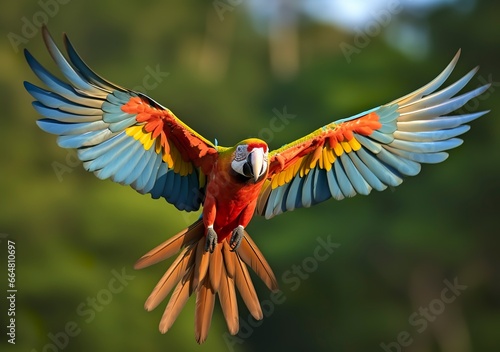 Flying macaw, beautiful bird. © MdKamrul