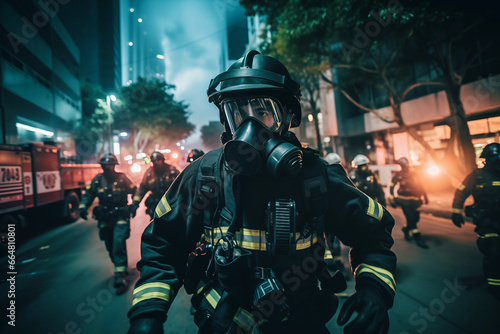 First responders, including police, paramedics, and firefighters, working together during a simulated anti-terrorism training exercise. Generative AI photo