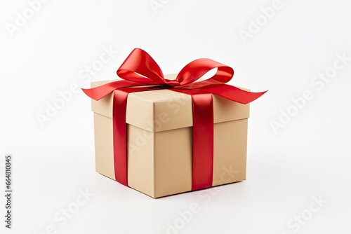 Gift box with red ribbon isolated on white background. © MdKamrul