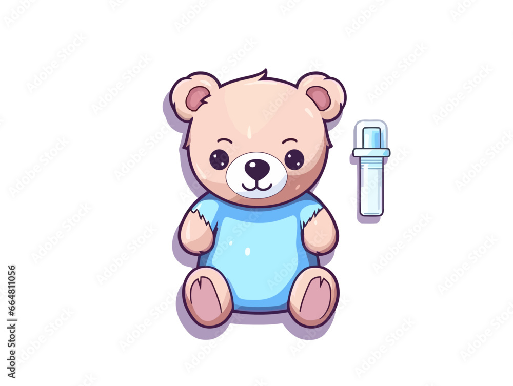 Doodle Teddy bear with syringe, cartoon sticker, sketch, vector, Illustration, minimalistic Doodle Teddy bear with syringe, cartoon sticker, sketch, vector, Illustration, minimalistic
