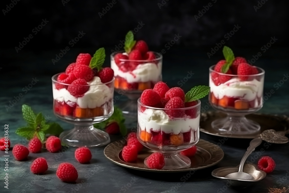 dessert with strawberry and cream. 