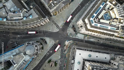 Top-down aerial shot of The Bank Junction, The City of London, United Kingdom