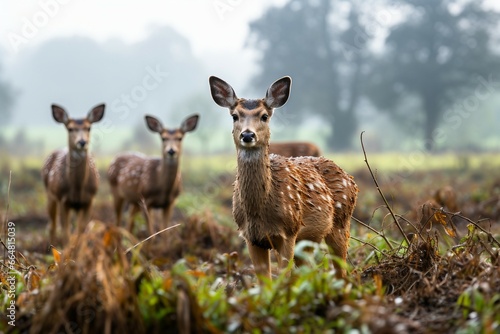 A group of deer in a field photo