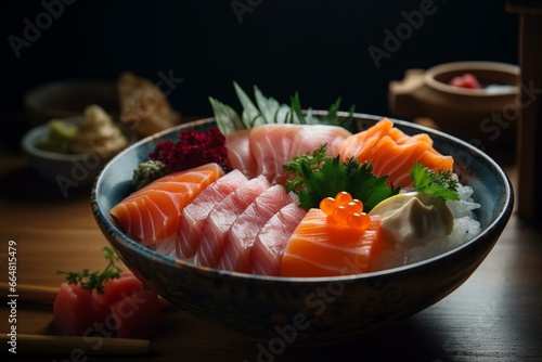Japanese sashimi with traditional Japanese style. Generative AI