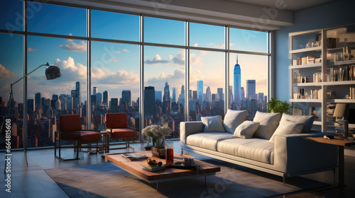 Living room with a beautiful city view.