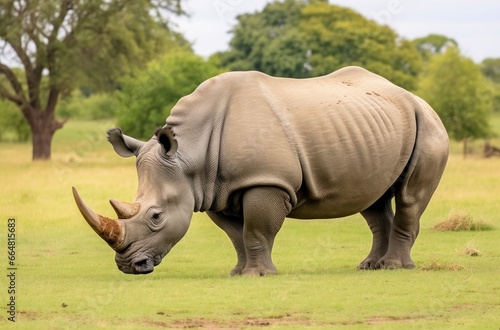 White Rhino grazing.