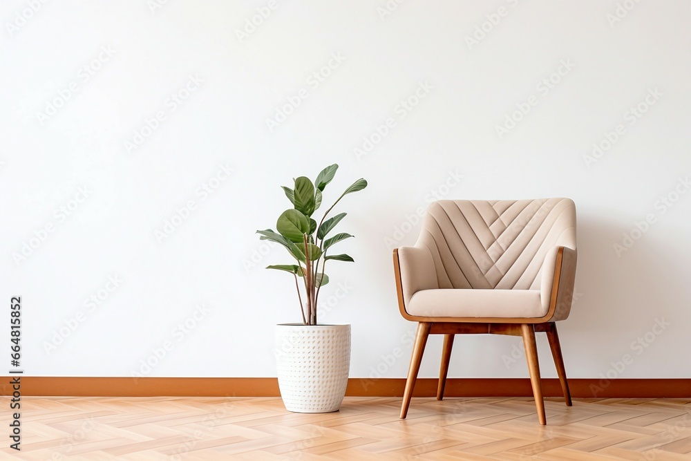 a chair and a plant in a pot