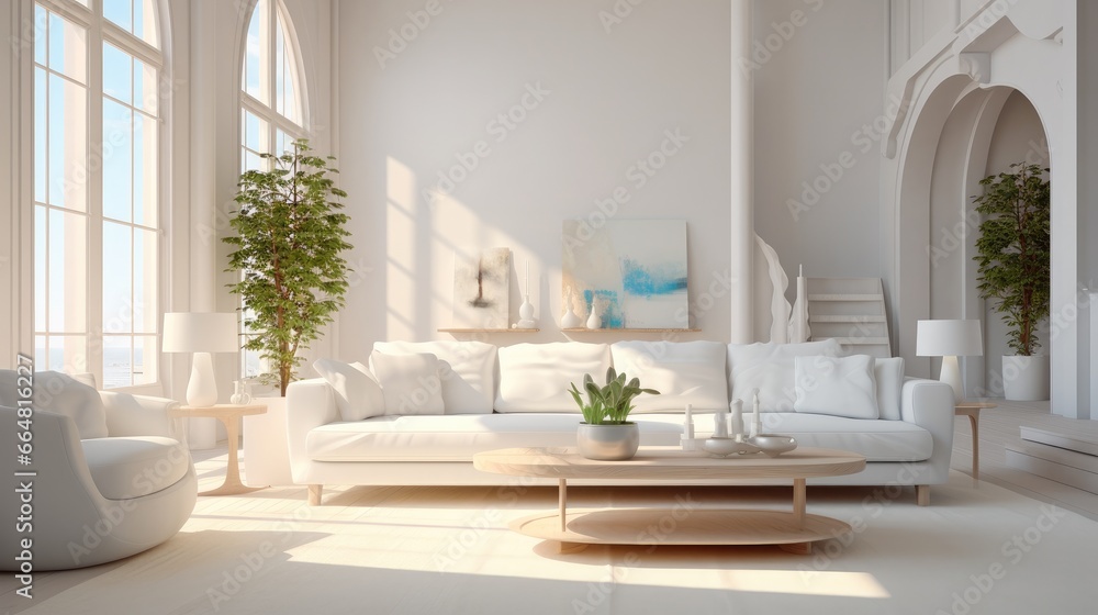 Fototapeta premium Modern beautiful white living room.