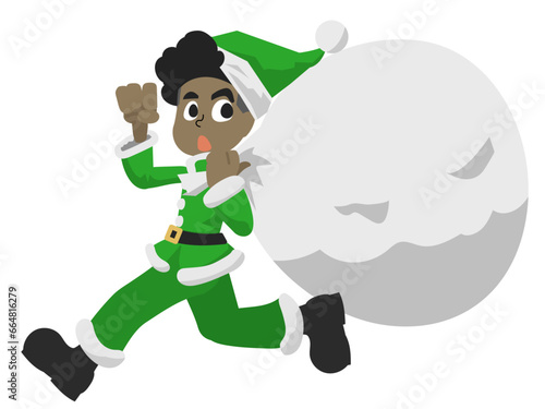Santa Clause boy carrying a big bag