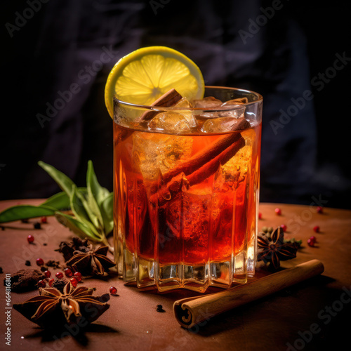 mulled wine with lemon and spices (ID: 664816801)