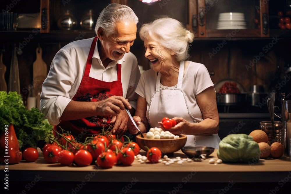 An Elderly Couple Cooking Together And Having Fun An Elderly Couple Cooking Together And Having Fun