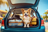Cute Puppy Peeking From The Car Among Suitcases