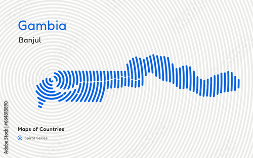Abstract Map of Gambia in a Circle Spiral Pattern with a Capital of Banjul. African Set.