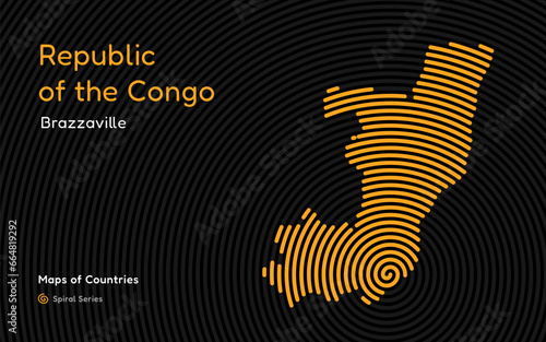 Abstract Map of the Republic of the Congo in a Circle Spiral Pattern with a Capital of Brazzaville. African Set.