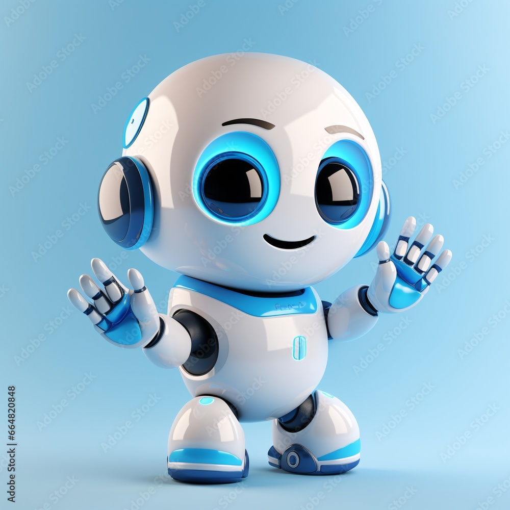 Adorable Highly Realistic Blue Robot Waving Greetings Adorable Highly Realistic Blue Robot Waving Greetings