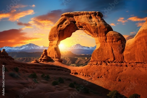Arches rock in national park with perfect natural view. Generative Ai.