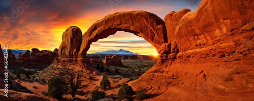 Arches rock in national park with perfect natural view, panorama. Generative Ai.