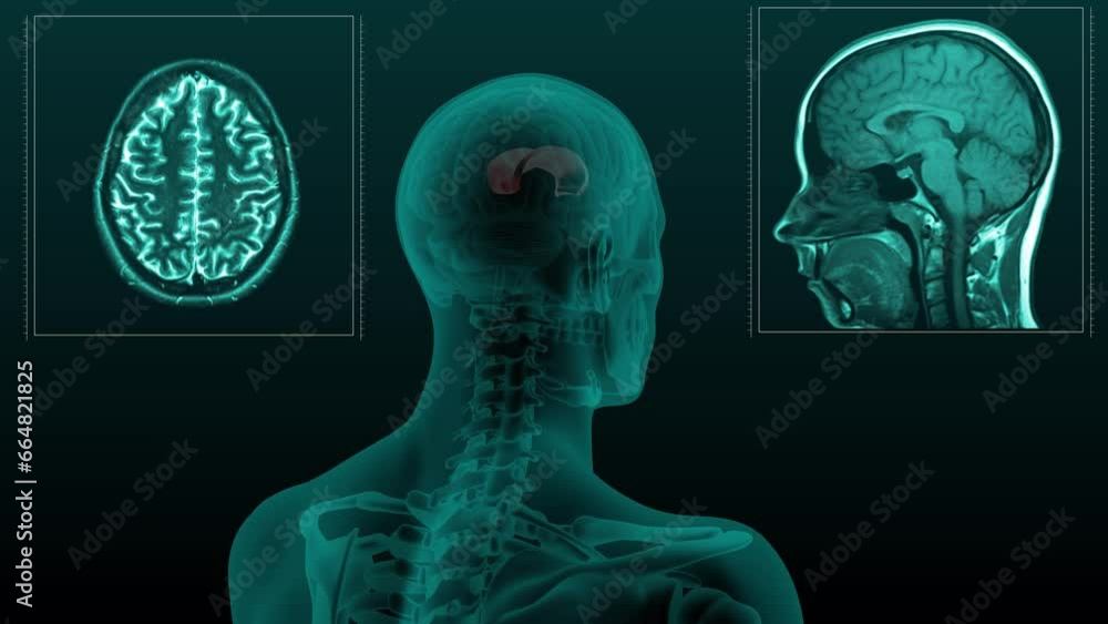 MRI scan of the human head and neck with the skull and Brain Corpus ...