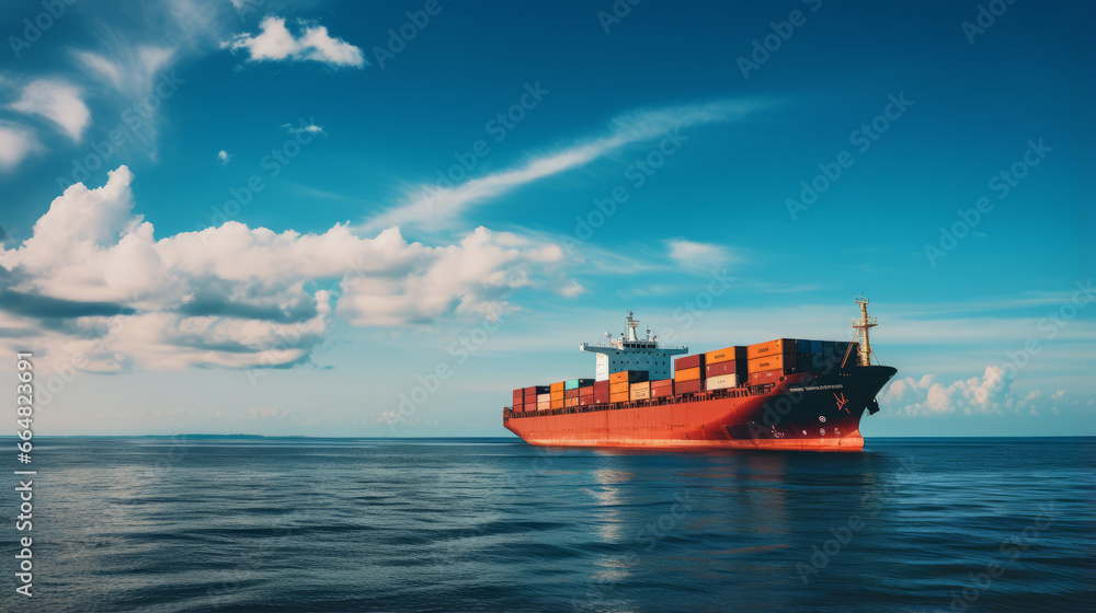 Obraz premium Cargo ship on the sea. Photo, copy space