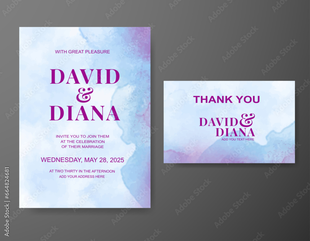 Wedding invitation with abstract watercolor background