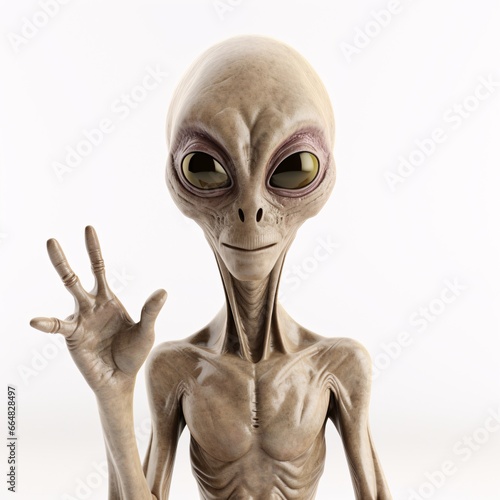 Alien Humanoid Revealing Enigmatic Hand Gesture in Isolation