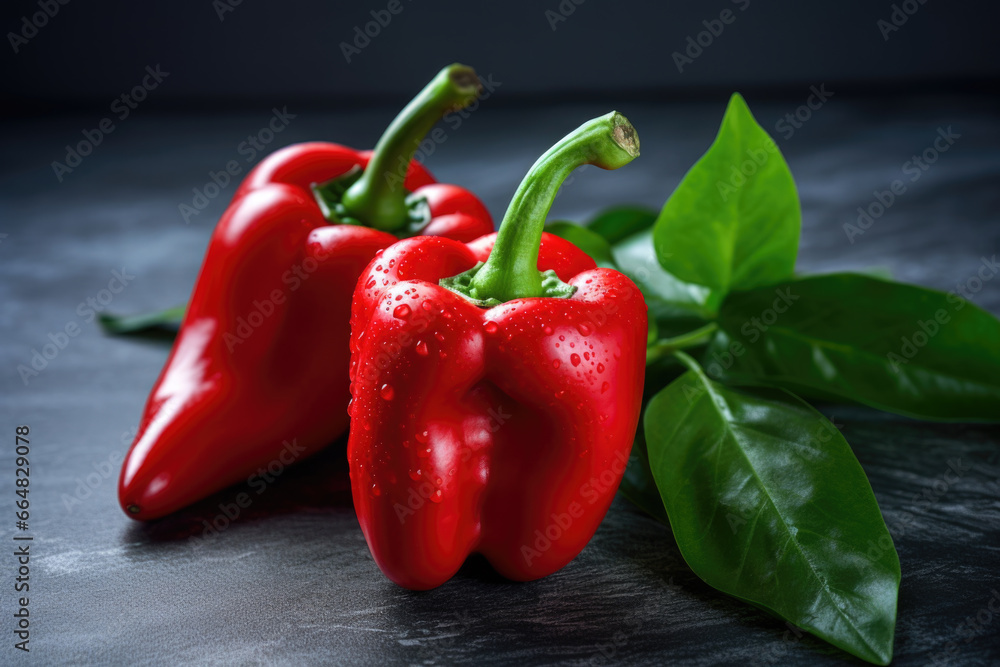 Fresh red peppers on the table close up Fresh red peppers on the table close up