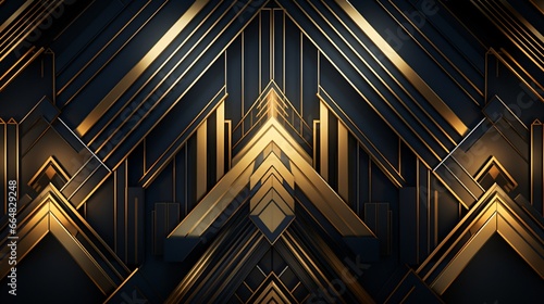 Stunning Art Deco Design with Shimmering Gold and Steel Lines