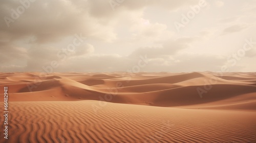 A vast, windswept desert with a massive, solitary sand dune standing as a testament to the desolation of the landscape.