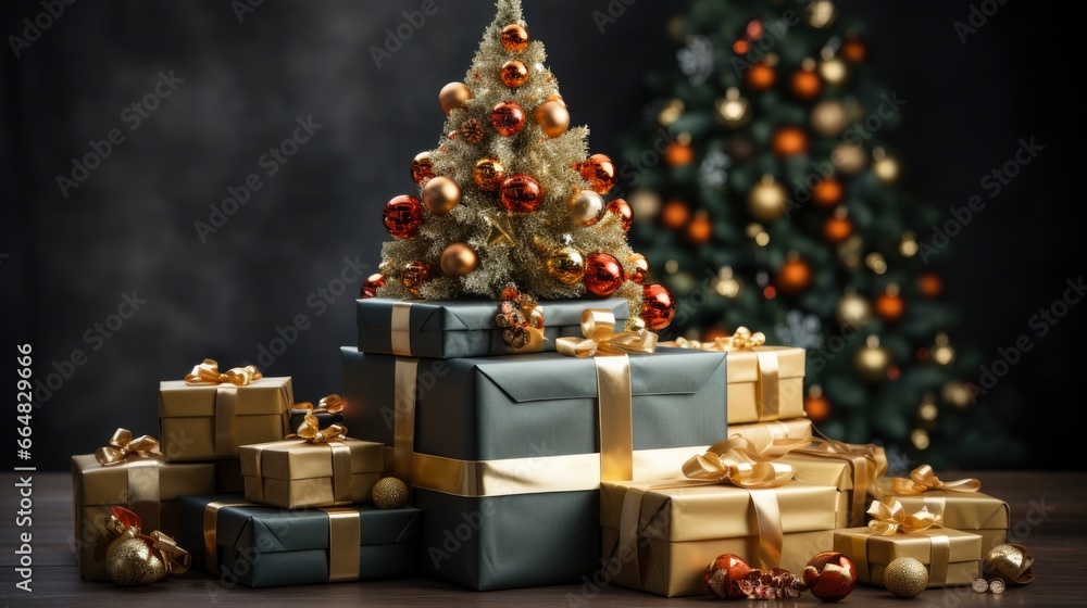 Christmas Tree With Gift Boxes, Merry Christmas Background , Hd Background