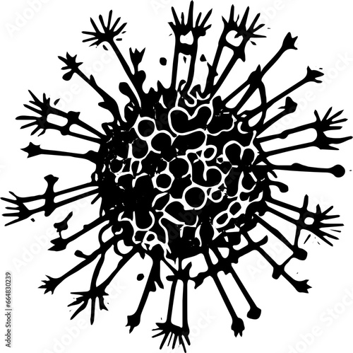 Black and white vector illustration of a virus, virulent particle, infection pathogen