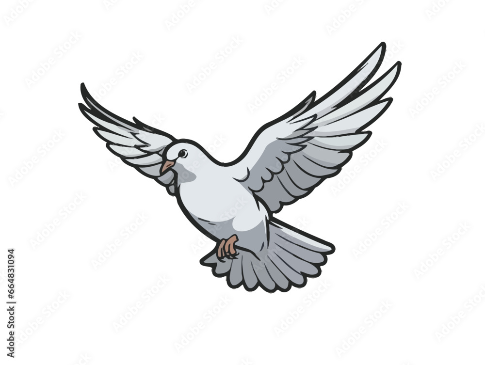 Obraz premium Doodle Pigeon in flight, cartoon sticker, sketch, vector, Illustration, minimalistic