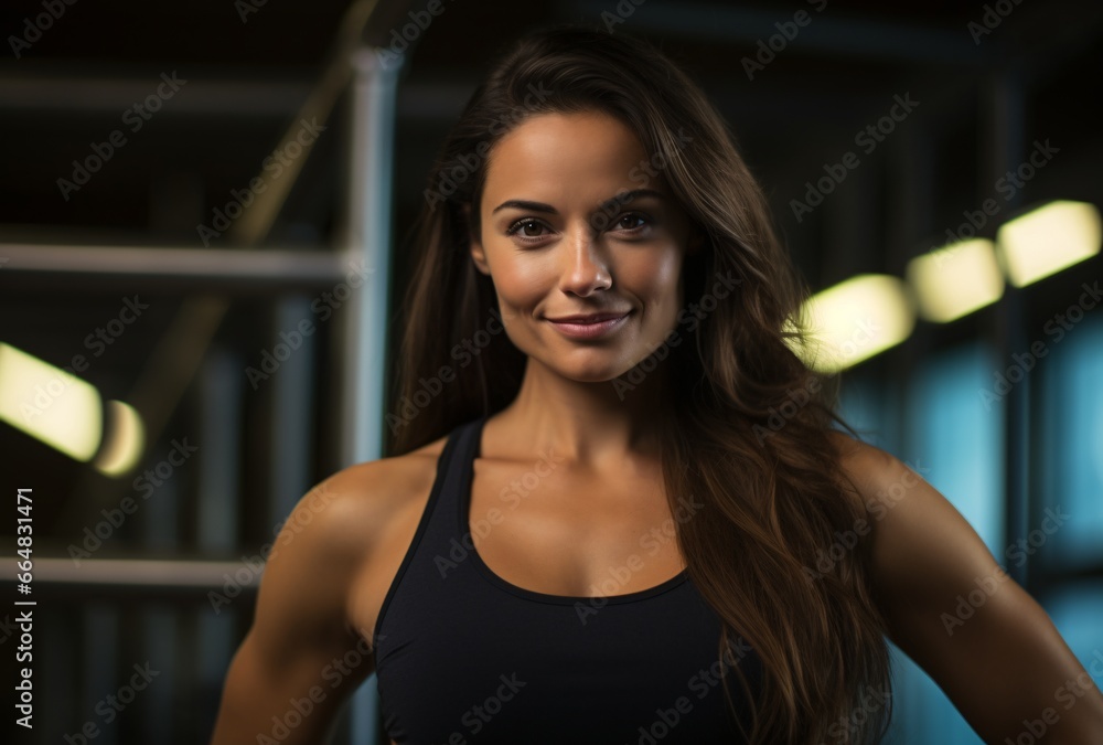 Stylish Brunette Woman in Black Sports Attire Stylish Brunette Woman in Black Sports Attire
